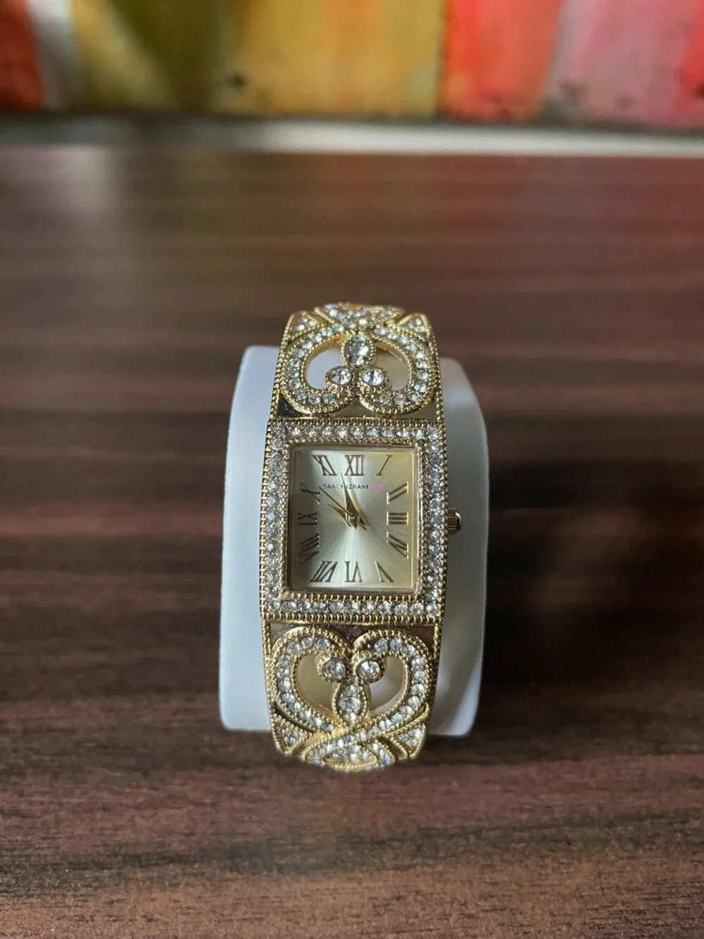 Isaac Mizrahi Live Gold-Tone Crystal Bangle Watch